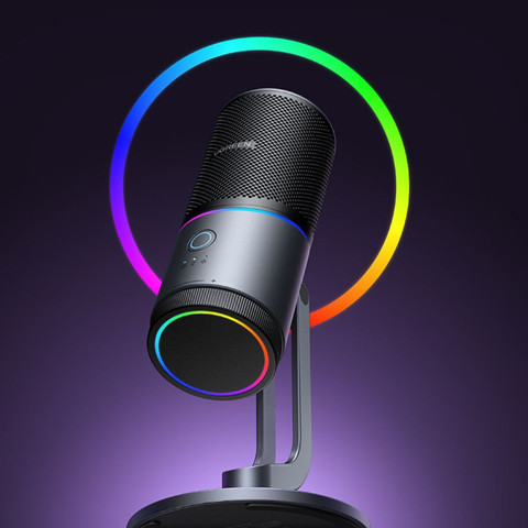 מיקרופון סטרימינג שולחני Ugreen CM769 עם תאורת RGB וחיבור USB-A כסוף