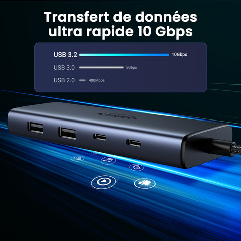 תחנת עגינה 7ב-1 UGREEN USB-C HDMI 4K@60Hz אפור
