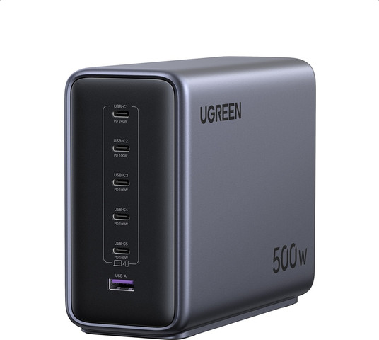 מטען שולחני UGREEN Nexode 500W טעינה מהירה 6 יציאות אפור