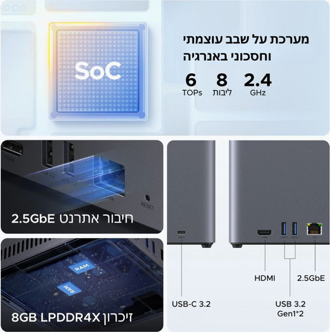 שרת אחסון UGREEN NASync DH4300 Plus 4 כוננים 128TB אפור