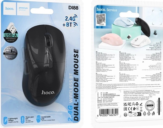 עכבר אלחוטי חיבור כפול עיצוב ארגונומי HOCO DI88 Dragon BT4.0 + 2.4G שחור