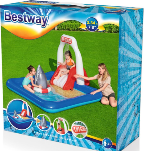מרכז פעילות ובריכה מתנפחת עם מזרקה לילדים - הכריש דגם 53079