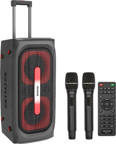 רמקול בידורית אלחוטית Aiwa X400DSP Pro Plus 300W RMS כוללת 2 מיקרופונים אלחוטיים ושלט מקצועי לשליטה מרחוק