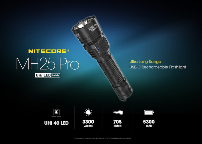 פנס ידני 3300 לומנס נטען Nitecore נייטקור MH25 Pro
