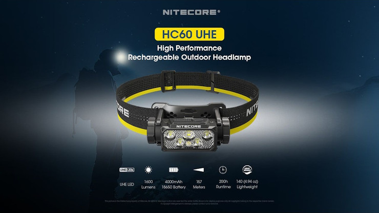 פנס ראש נטען 1600 לומנס Nitecore נייטקור HC60 UHE