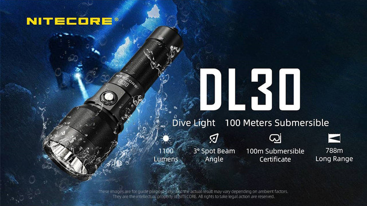 פנס צלילה ידני 1100 לומנס נטען Nitecore נייטקור DL30