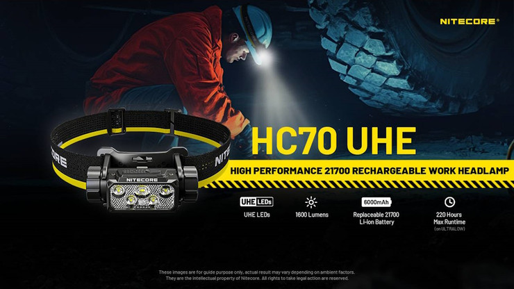 פנס ראש 1600 לומנס Nitecore נייטקור HC70 UHE