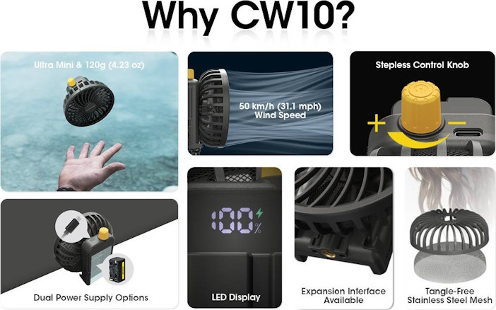 מאוורר נייד מקצועי Nitecore נייטקור CW10