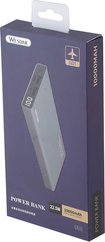 סוללת גיבוי ניידת 10,000mAh בחיבור Type-C ו-Wesdar MicroUSB ווסדאר S221 אפור