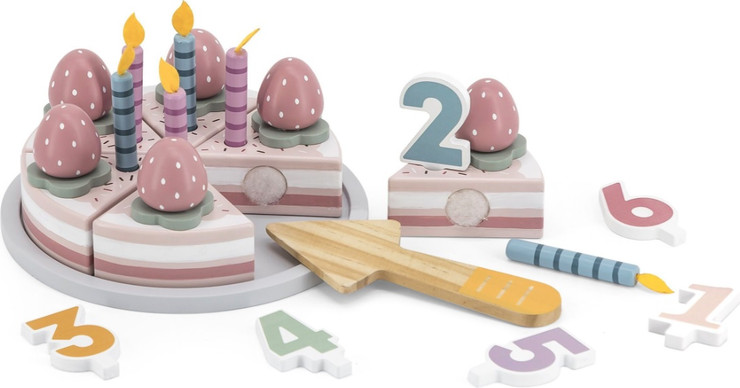 עוגת יום הולדת מעץ 26 חלקים עם נרות, תותים, מספרים, מגש ומרית