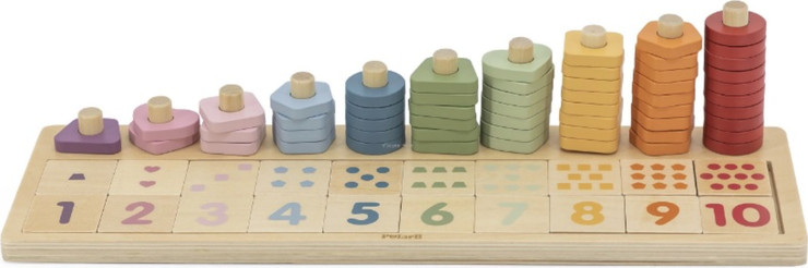 לוח התאמת מספר וכמות 0-10, הכרת צבעים וצורות מעץ מלא 75 חלקים