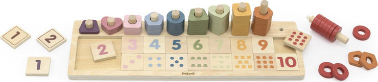 לוח התאמת מספר וכמות 0-10, הכרת צבעים וצורות מעץ מלא 75 חלקים