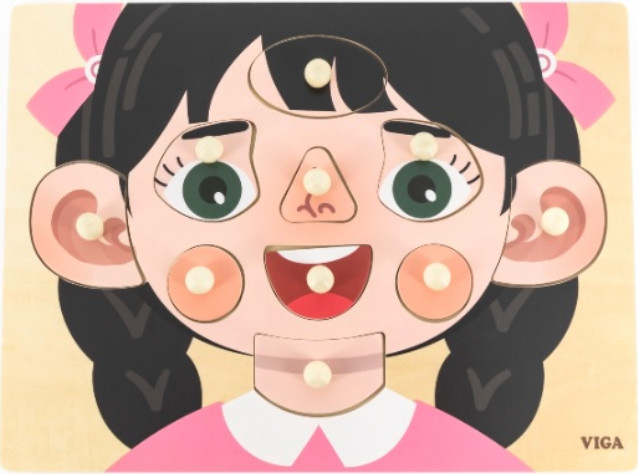 פאזל כפתורי עץ הכרת הפנים עם כיתוב בעברית 9 חלקים - בת