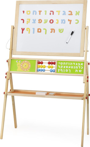 לוח ציור מסתובב ציור בגיר, לוח מגנטי ולוח ציור לבן, כולל סט אותיות א-ב מעץ ואביזרי ציור