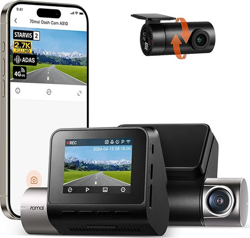 מצלמת רכב חכמה דו-כיוונית 70mai QHD מאי Dash Cam A510-1