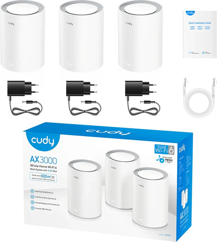 ערכת Mesh אלחוטית CUDY M3000 AX3000 עם 3 יחידות - צבע לבן