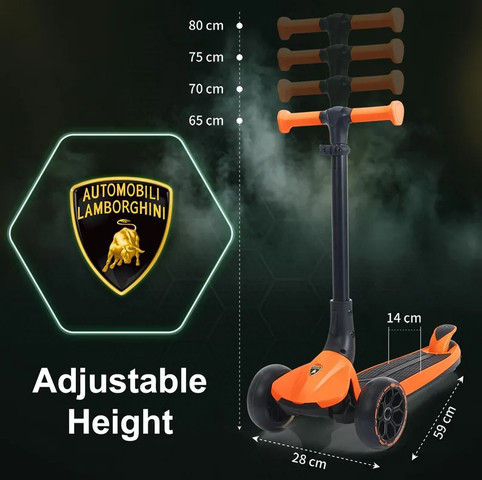 קורקינט למבורגיני מתקפל כתום - KICK AND ROLL Lamborghini Children's Scooter ORANGE Flashing Wheels Foldable Push