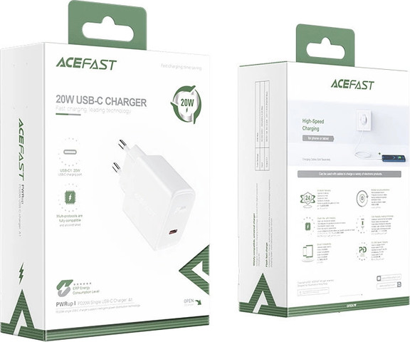 ראש מטען קיר מהיר AceFast USB-C 20W אייספסט A1 לבן