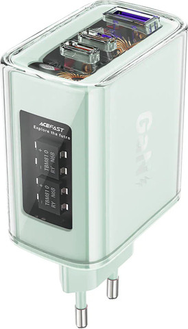 מטען GaN עם 3 יציאות (2×USB-C + USB-A) בעוצמה 65W בצבע ירוק - מבית ACEFAST