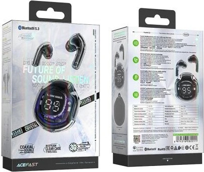 אוזניות AceFast T8 Crystal Bluetooth בצבע שחור (Bright Black)