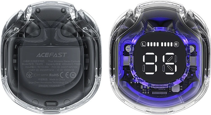 אוזניות AceFast T8 Crystal Bluetooth בצבע שחור (Bright Black)