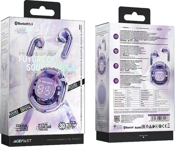 אוזניות AceFast T8 Crystal Bluetooth בצבע סגול