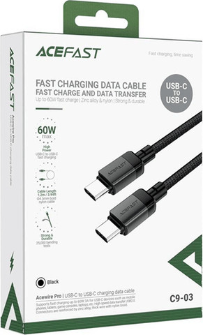 כבל ACEFAST סנכרון וטעינה מהירה USB-C ל-USB-C עשוי סגסוגת אבץ בחיפוי קלוע, 1.2 מטר