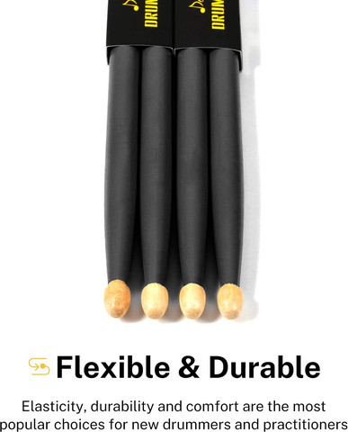 מארז 2 זוגות מקלות תופים EC1144 מייפל 5A + מנשא 5A Drumsticks Classic Maple Wood בצבע שחור מבית DONNER