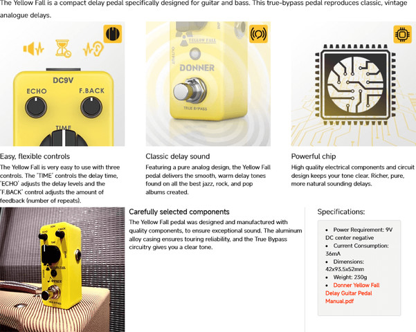פדל דיליי לגיטרה EC748 Yellow Fall Delay מבית DONNER