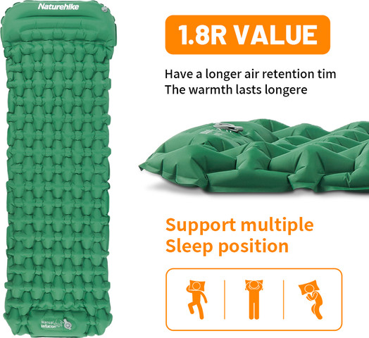 מזרון מתנפח מעצמו לתרמילאים עם משאבה וכרית Camping Air Mattress Ultralight NATUREHIKE