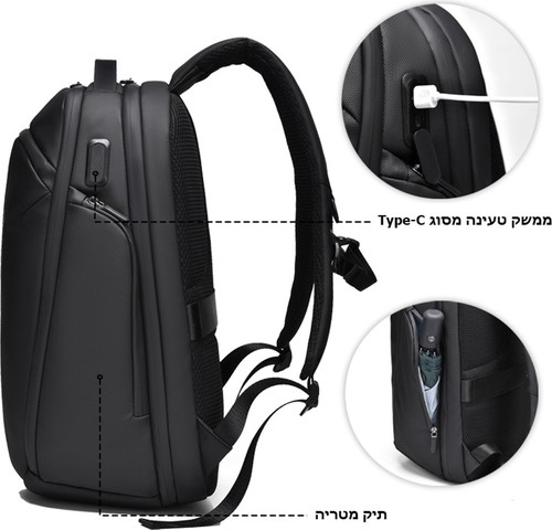 תיק גב Voyager Max-Tech 25L למחשב 16 אינץ' עם יציאת USB מבית כאמל מאונטין - שחור גט