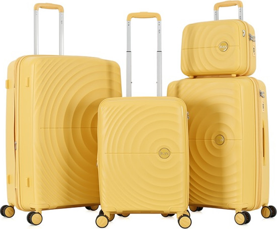 סט 3 מזוודות קשיחות 20"/24"/28" + תיק קוסמטיקה דגם Bordo מבית המותג היוקרתי Luan- צהוב
