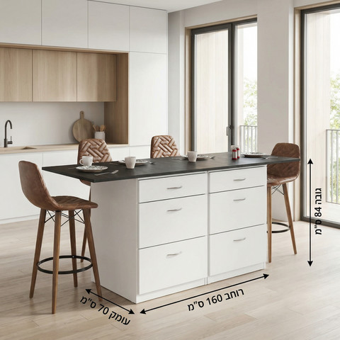אי אחסון משולב פינת אוכל למטבח – דגם 314 בגוון עץ מושחר