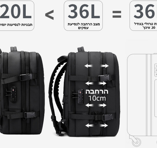 תיק גב וואקום Electron 45L למחשב 17 אינץ' מתרחב מבית כאמל מאונטין - שחור