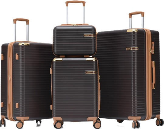 סט 3 מזוודות קשיחות 20"/25"/29" + תיק איפור דגם Belle של המותג Luan בעיצוב יוקרתי- קפה