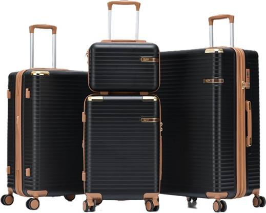 סט 3 מזוודות קשיחות 20"/25"/29" + תיק איפור דגם Belle של המותג Luan בעיצוב יוקרתי- שחור