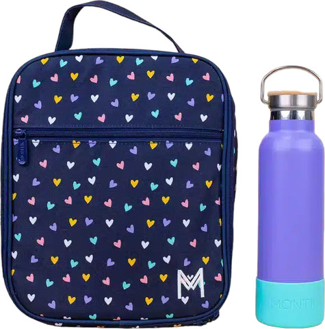 תיק אוכל מבודד גדול MontiiCo Large Insulated Lunch Bag - Hearts