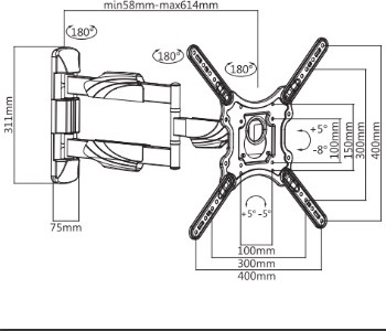 זרוע דו מפרקית למסכים עד 60'' מבית AUDIO LINE אודיו ליין דגם SP440L