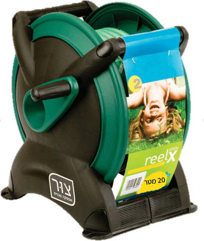 גלגלת נגב פלסטיק איכותית ReelX ירוקה עם צינור גן 20 מ'+אביזרים