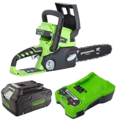 מסור שרשרת 24V + סוללה 4.0Ah ומטען מהיר Greenworks