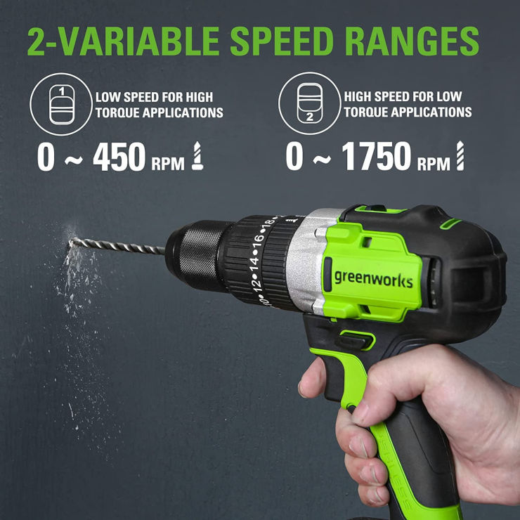מקדחה/מברגה נטענת 24V BL – 35Nm – גוף בלבד Greenworks