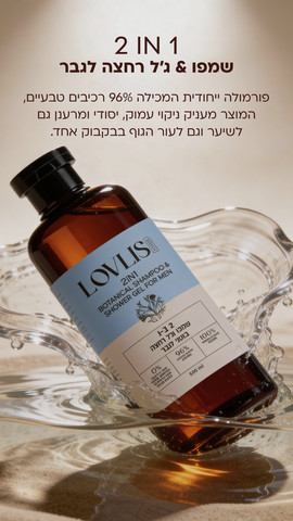 2 ב- 1 שמפו וג'ל רחצה בוטני 96% טבעי לגבר