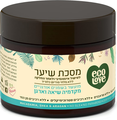 מסיכה לטיפול אינטנסיבי ולשיער לאחר החלקה, ללא מלחים - אקולאב
