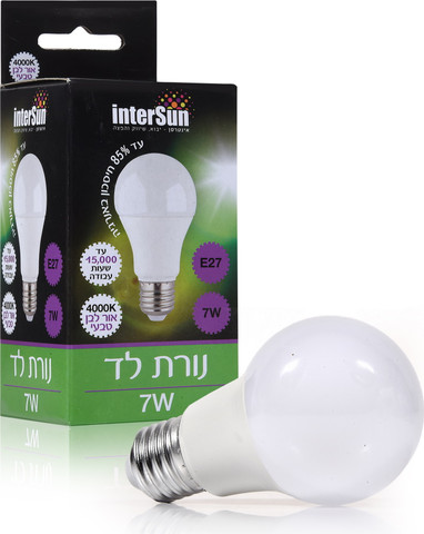 נורת לד 7W הברגה E27 אור לבן טבעי