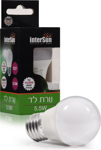 נורת לד כדור חלבי 5.5W הברגה E27 אור לבן טבעי