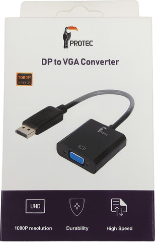 כבל מתאם DisplayPort (DP) זכר ל־VGA נקבה – Protec, תומך 1080P