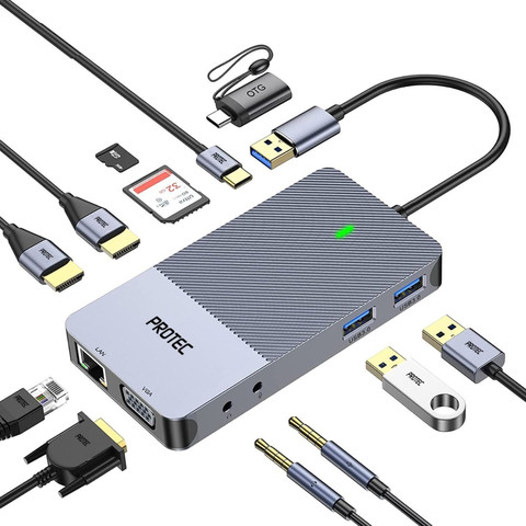 תחנת עגינה 11 ב-1 חיבור USB-A דגם מבית Protec - תואם מחשבי PC ו-Mac