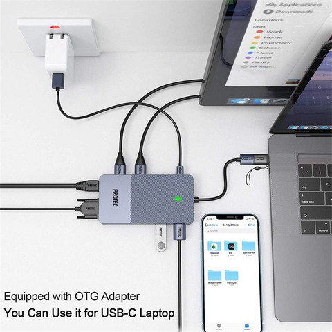 תחנת עגינה 11 ב-1 חיבור USB-A דגם מבית Protec - תואם מחשבי PC ו-Mac