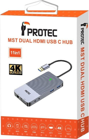 תחנת עגינה 11 ב-1 חיבור USB-A דגם מבית Protec - תואם מחשבי PC ו-Mac
