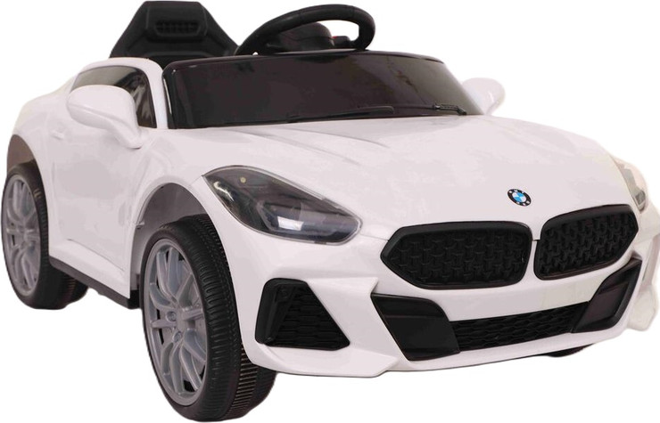 מכונית ממונעת 12V בדמות BMW Z4 עם אפקטים, אורות ושלט רחוק עם כפתור עצירת חרום - לבן